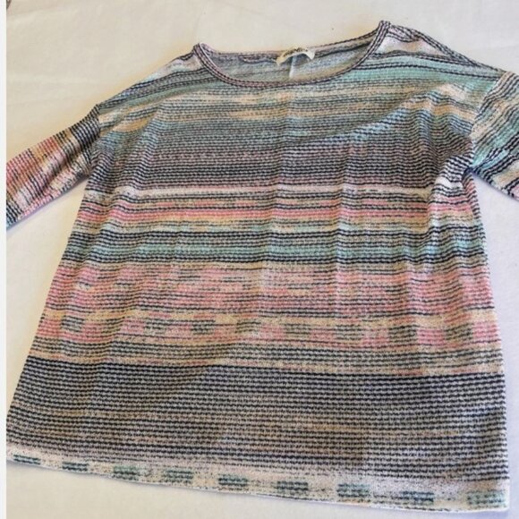 NWT HARPER HOLLY STRIPED MULTI COLOR LOOSE FIT 3/4 SLEEVE TOP- Multiple Sizes - Picture 2 of 7